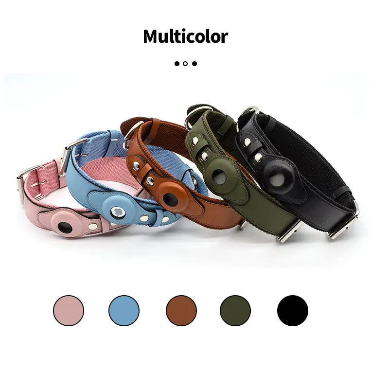 Leather Airtag Dog Collar Pet Adjustable Collar