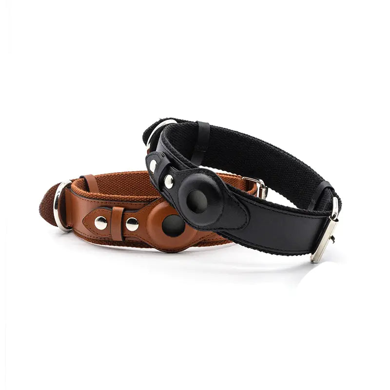 Leather Airtag Dog Collar Pet Adjustable Collar