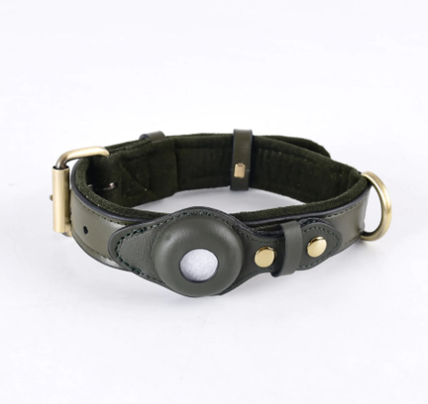 Leather Airtag Dog Collar Pet Adjustable Collar